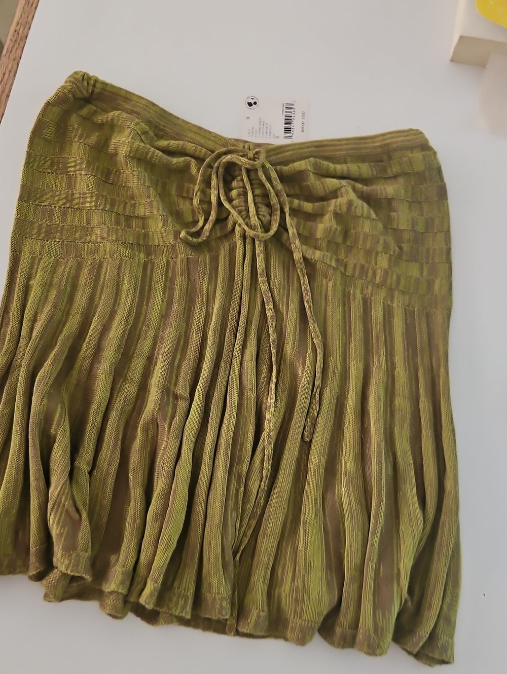 Free People Olive Green Pleated Drawstring Mini Skirt
